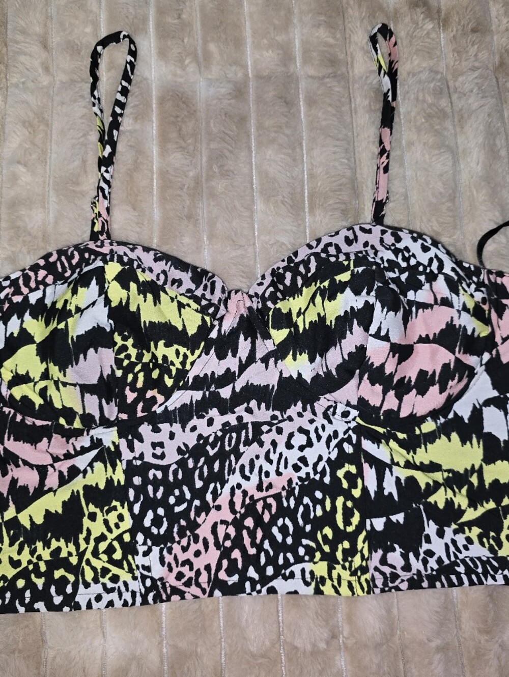 love, Fire Pink Yellow & Black Printed Bralette Camisole